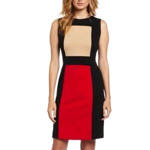 Calvin Klein Sheath Dress Size 8 Ponte Knit Sleeveless Colorblock Career Office